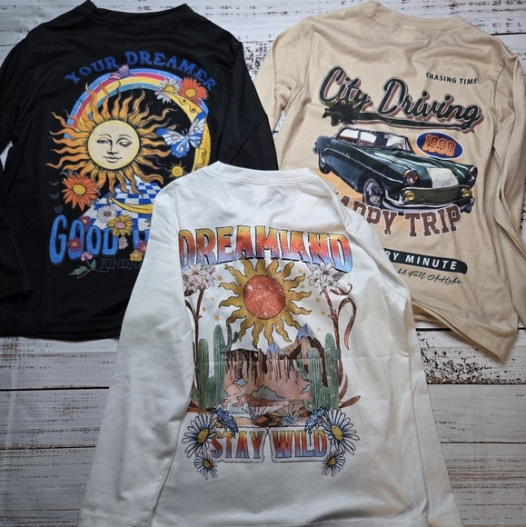 Shein Boys Lot Of 3 Long Sleeve Graphic Tees & 2 Jogger Pants Sz 9 NEW - Picture 2 of 9